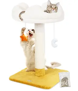 28" Large Cloud Cat Scratching Post with Bed(Ø15.3in), Cat Tree Tower for Indoor Cats, Tall Scratch Post with Natural Sisal Ropes & Soft Plush Perch, Removable Cover & Enhanced Base