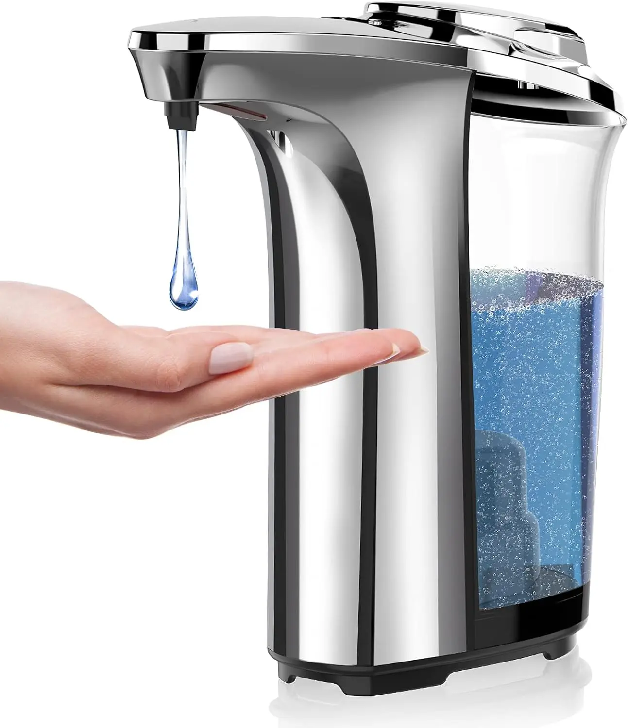 Automatic Soap Dispenser, Touchless Dish Soap Dispenser 17oz/500ml with Infrared Sensor, 5 Adjustable Soap Dispensing Levels, Liquid Hand Dispenser for Bathroom Kitchen Sink (Silver)