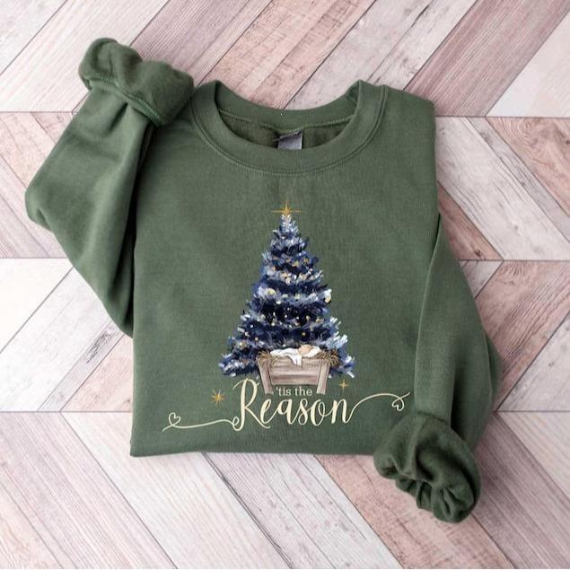 Jesus Is the Reason Sweatshirt – Christian Christmas Crewneck, Faith-Based Holiday Shirt for Women, Cozy Religious Winter Top, Inspirational Festive Gift Apparel, Made in USA. LKD