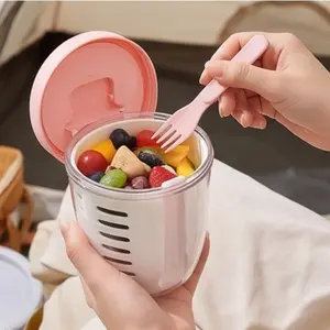Portable Fruit Drainer Cup with Fork & Strainer | Leakproof Fruit Washing Container for School Office Travel | Aesthetic Snack Prep Box | TikTok Viral Fruit Storage Cup | Healthy Kitchen Gadget | Pink Berry Salad Cup