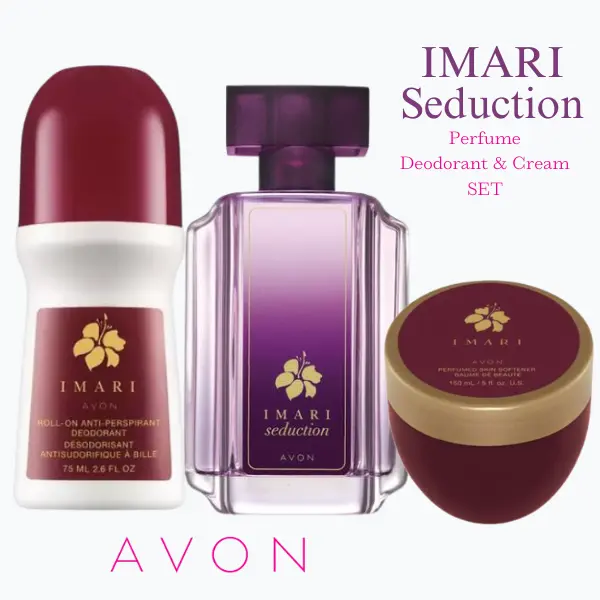 Avon Imari Seduction Pefume EDT Spray for her 1.7 fl oz and Deodorant roll-on 2.6 fl oz and Perfume Cream SET of 3
