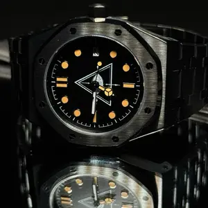 The Eye — Custom Built by YourTime Luxury Watch with Black Dial and Orange Markers for Men