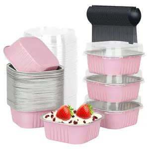 10oz Mini Cake Pans With Lids 40 Pack, Aluminum Foil Square Brownie Baking Cups,Disposable 4”x4” Large Cupcake Pan,Jumbo Muffin Tin Ramekins Holders