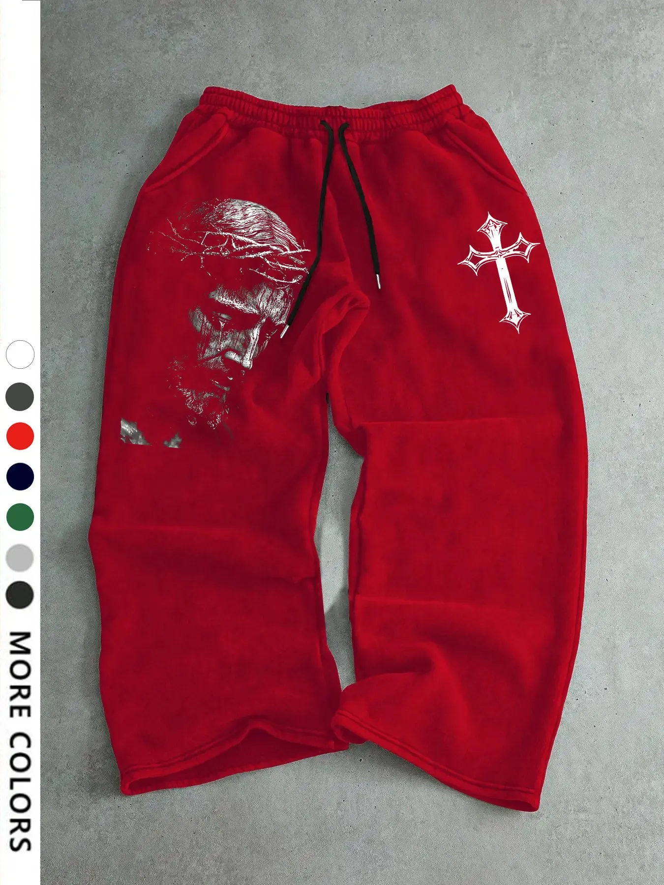 Men's Casual Sporty Long Pants, Jesus & Cross Pattern Print