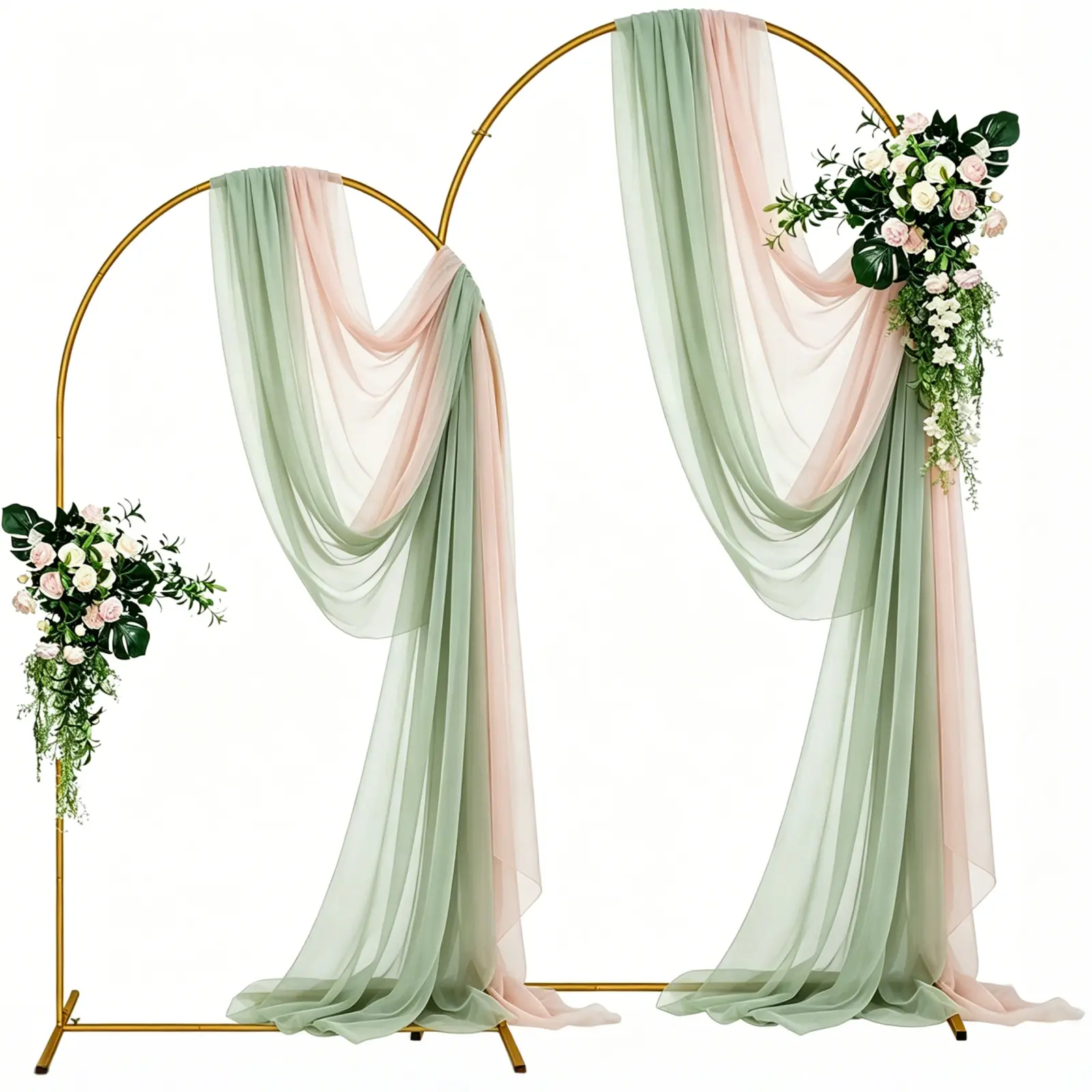 Metal Arch Backdrop Stand Set of 2 Gold Wedding Arch Stand 7.2FT & 6FT Arched Backdrop Frame for Birthday Party Anniversary Engagement Anniversary Bridal Valentine Party Event Decoration