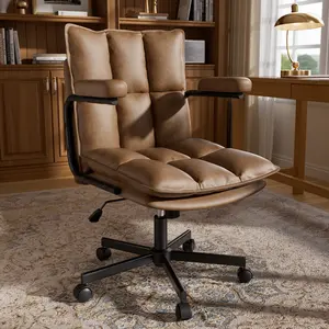 Adjustable Height Ergonomic Office Chair, 300LBS Load Capacity Faux Leather Desk Chair with 90-110° Tilt, 360° Swivel & Thick Padded Cushion, Rolling Computer Chair for Home & Office