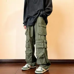 2025 men’s cargo pants, multi-pocket work pants, Harajuku vintage loose wide-leg streetwear casual hip-hop trousers, women’s clothing