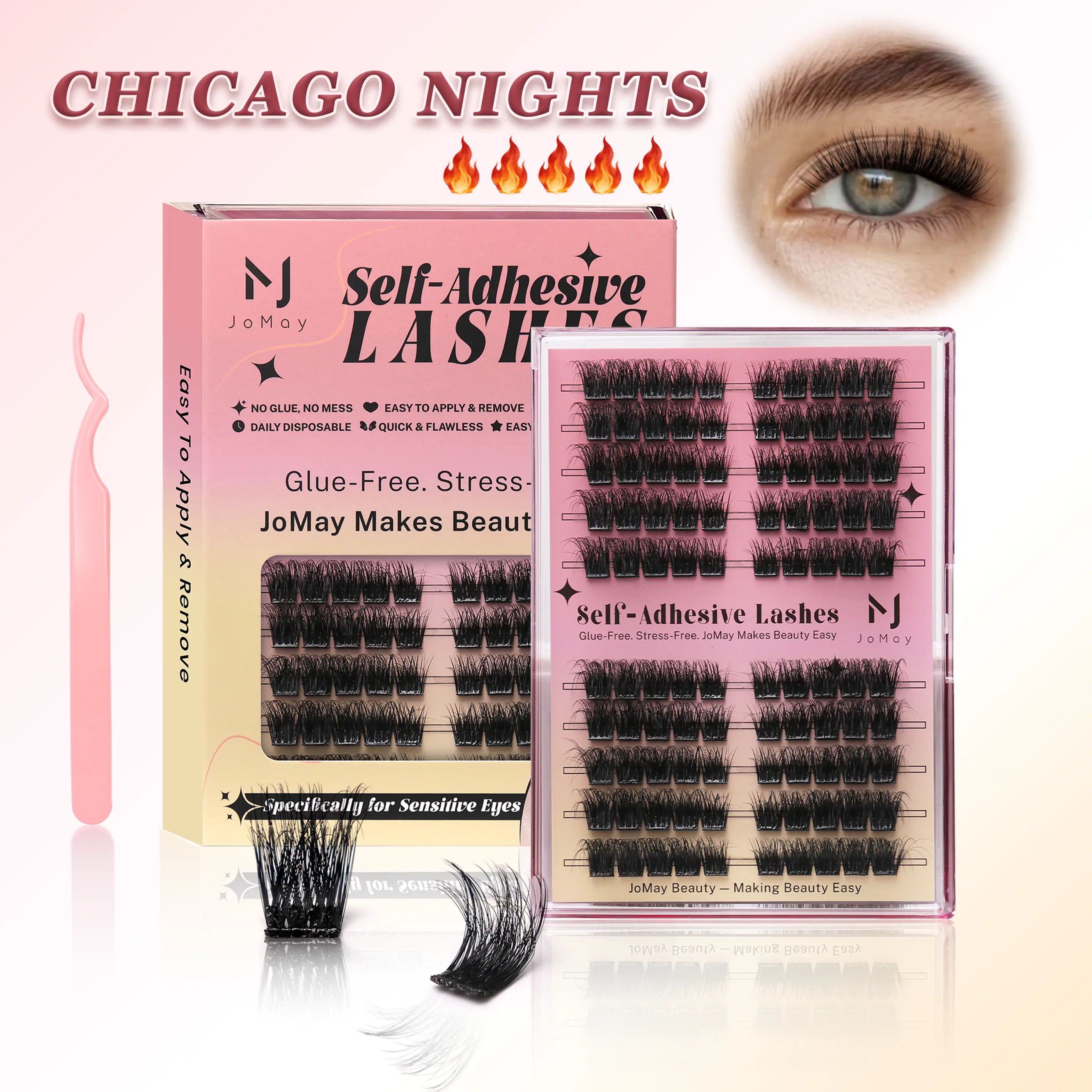 JoMay Self Adhesive Lash Clusters DIY Eyelash Extensions CC Curl Natural 100Pcs Pre-Glued Cluster Lashes 8-16MM No Glue Individual Lashes |No Glue Needed| Sticky Strip Individual Lashes | Natural Look| glue-free| Sensitive Eyelashes| 24 Hour Lash Clusters