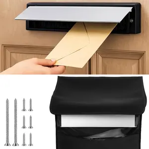 1 Set Mail Slot for Front Door, Aluminum Alloy Mail Slot Cover with Mail Catcher Bag, 12"×2.7" Black