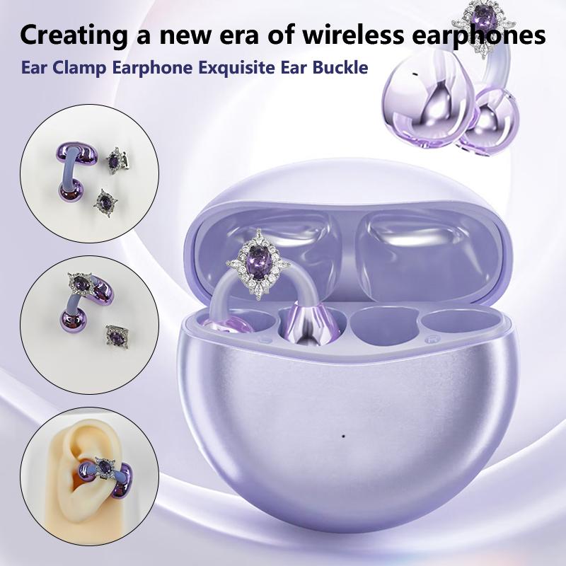 None-In-Ear Clip-On Earbuds, Audio Wireless Earbuds, Wireless Bluetooth-compatible Headphones, Detachable Synthetic Gemstone Earrings, HiFi Stereo Sound, for Sports & Outdoor Activities