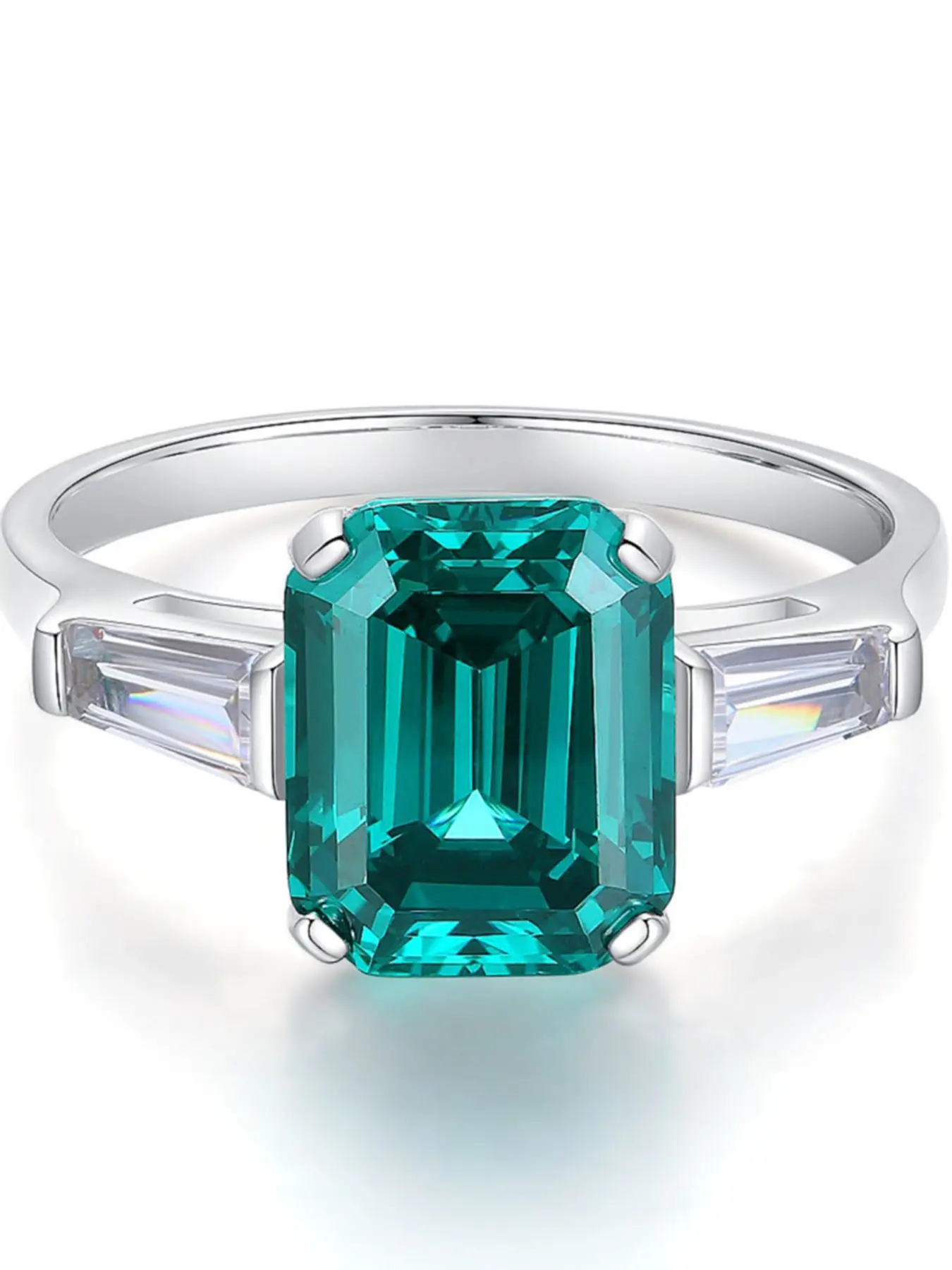 Pure Silver Ring with Aquamarine High-Carbon Diamond, Women's 6 Carat Zirconia Finger Ring, Engagement Rings, Cross-Border Bestseller