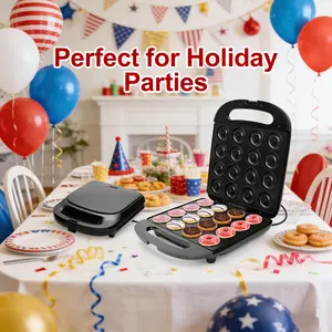 16-Hole Donut Maker Double-Sided Heating Electric Donut Machine, Multi-function Breakfast Maker for Donuts, Pancakes, Cakes, Biscuits, Non-Stick & Easy Clean, Fast Even Cooking for Home Baking, Portable Snack Maker