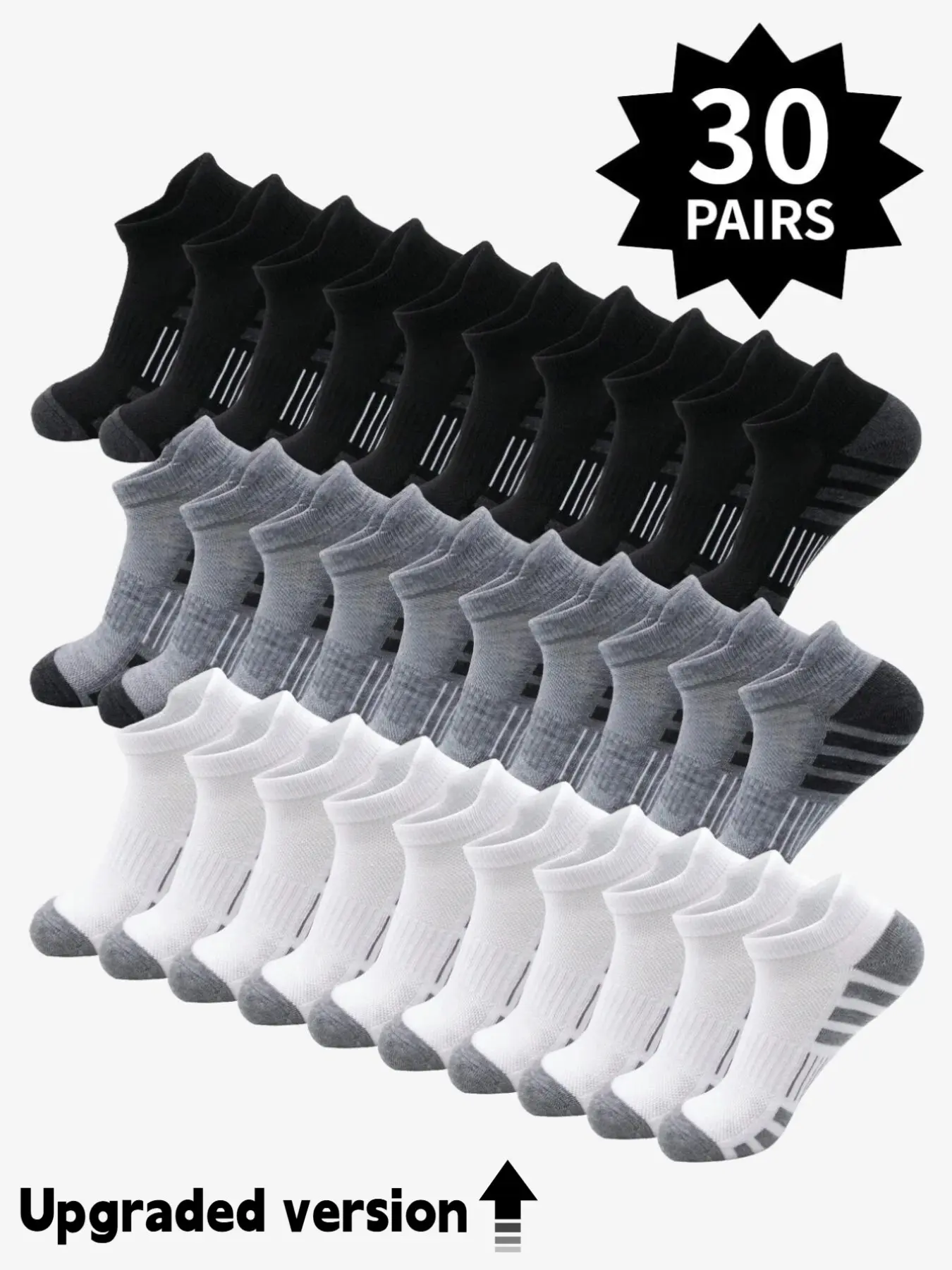 30-Pair Set of Solid-Color Striped Men's Socks, Breathable Sports Socks: Sporty, Comfortable, and Breathable Striped Socks for Everyday Wear, All-Season Style
