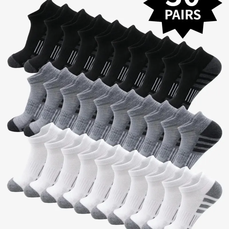 30-Pair Set of Solid-Color Striped Men's Socks, Breathable Sports Socks: Sporty, Comfortable, and Breathable Striped Socks for Everyday Wear, All-Season Style
