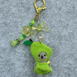 Koala Pear Keychain with Green Beads and Clear Crystal Accents