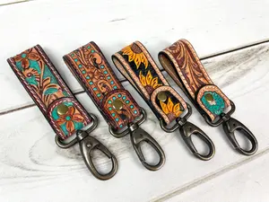 Tooled Leather Tab Key Fob