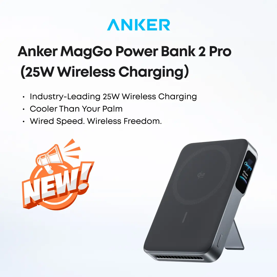 【Power bank for business travel】Anker MagGo Power Bank 2 Pro, Qi2.2 25W Magnetic Wireless Portable Charger, 10,000mAh Fast Charging Battery Pack with Smart Display , Stay-Cool Design for iPhone 18/17/16/15 Pro, Travel & Commute Essentials