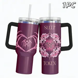 1pc 40oz Sleep Token Insulated Tumbler with Handle and Straw, Gothic Angel Moon Art Stainless Steel Travel Mug, Vacuum Water Bottle Keeps Drinks Cold Hot for Hours, Large Capacity Car Coffee Cup Gift, Thermos Cup