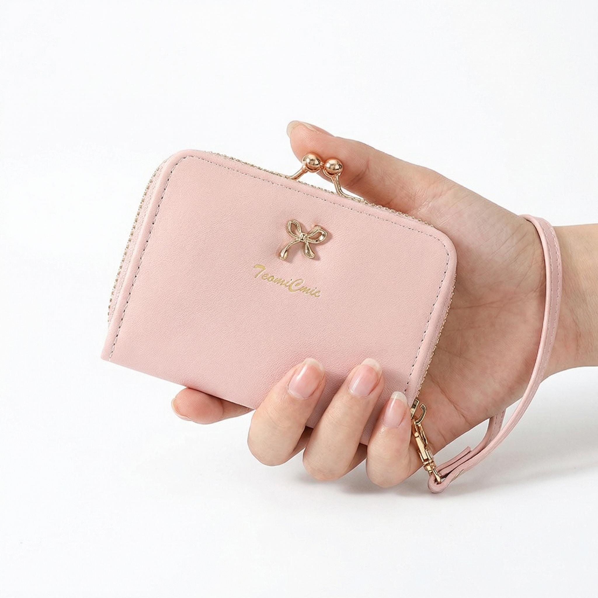 Cute Bow Mini Wallet with Zipper, Card Slots & Coin Pocket, Wrist Strap, Compact & Travel Friendly for Everyday Carry, Bags, Travel, Errands, Dates