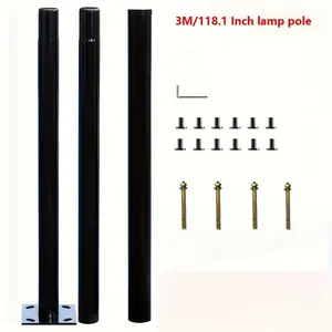 Solar Lamp Pole Set of 3 Meters 118.1 Inches Black Iron Hardware for Garden Sidewalks Courtyards Outdoor Lighting Street Post Only
