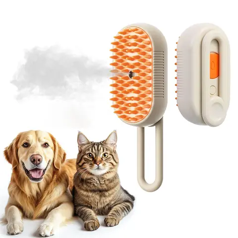 3-in-1 Electric Cat Brush, Self-Cleaning Massaging Brush for Removing Loose Hair, Pet Grooming Brush, Fur Removal and Deshedding Tool for Dogs and Cats