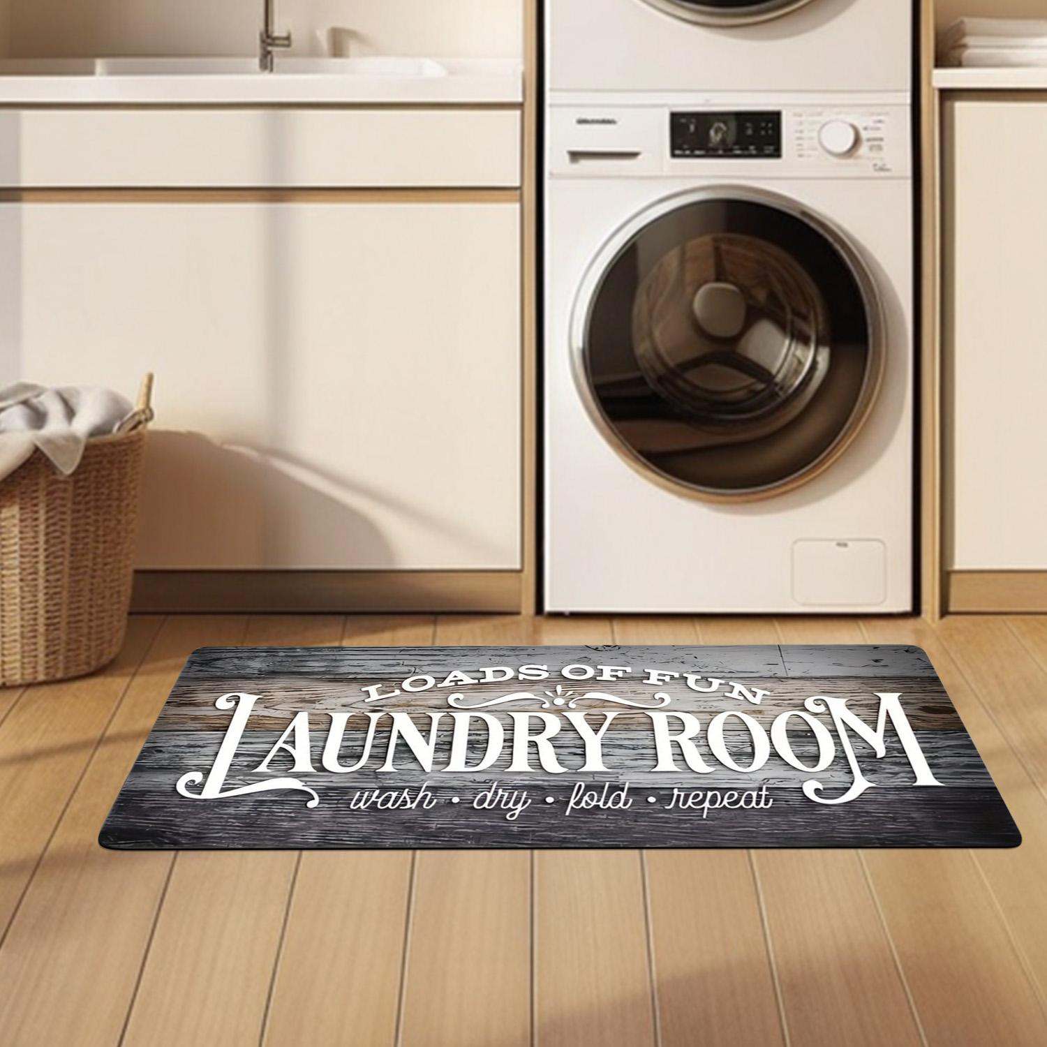 Non Slip Laundry Room Floor Mat Washable Durable Runner Rug with Letter Pattern Ideal for Laundry Rooms and Hallways