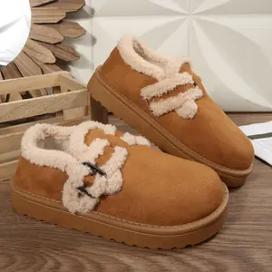 Women's Warm Plush Loafers Buckle Decor Thick Sole Multi-Color Casual Winter House Shoes Indoor Outdoor