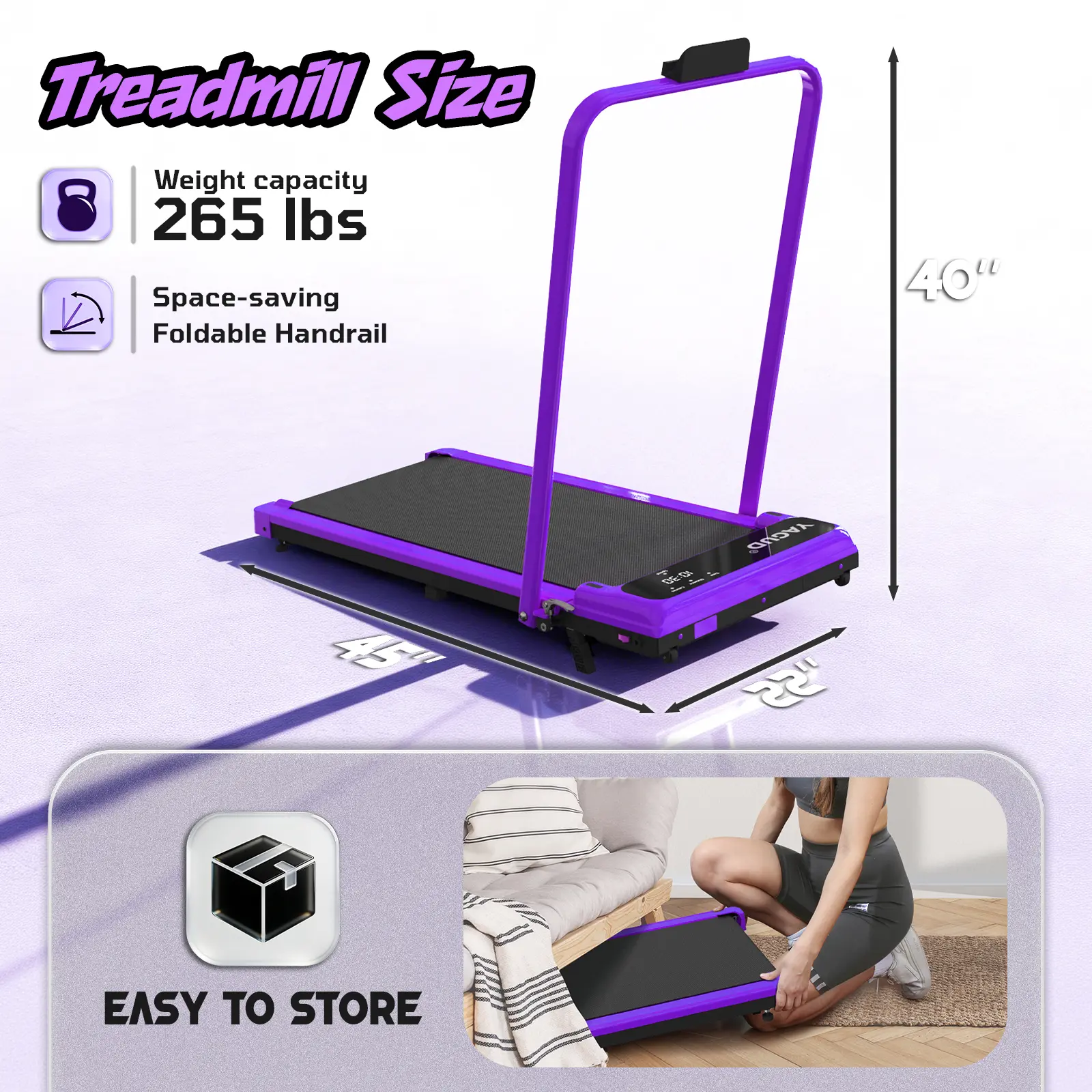 SUMMERVIBES】YAGUD Walking Pad with Handrail – Remote Control