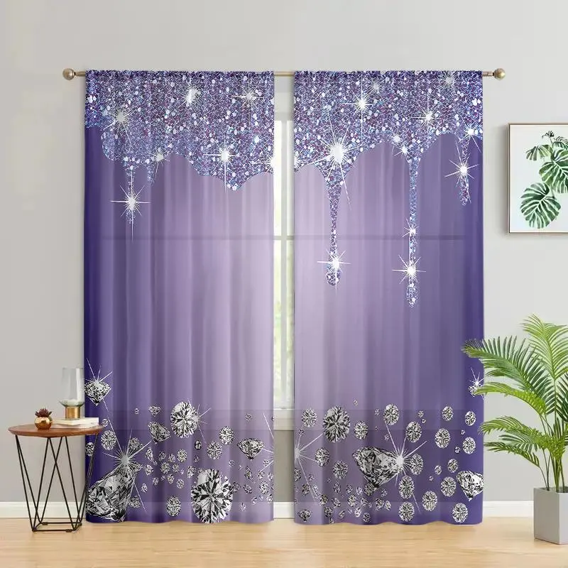 Abstract Sparkling Diamond Print Curtain, 2 Counts/set Rod Pocket Design Easy To Hang Door Curtain, Home Decor for Bedroom, Living Room, Kitchen, Study, Home Decoration Curtain