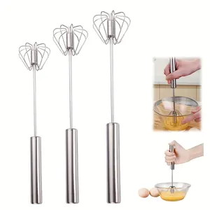 Stainless Steel Semi-Automatic Egg Beater, Manual Rotating Mixer, Home Kitchen Stirring Tool, Ideal for Cooking Eggs Milk Whisk