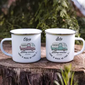 Campervan Enamel Camp Mug / Personalised Camper Van Gift / His And Hers / Couple Travel Present / Accessories Camping / Retro Caravan 3usa88qi61cu