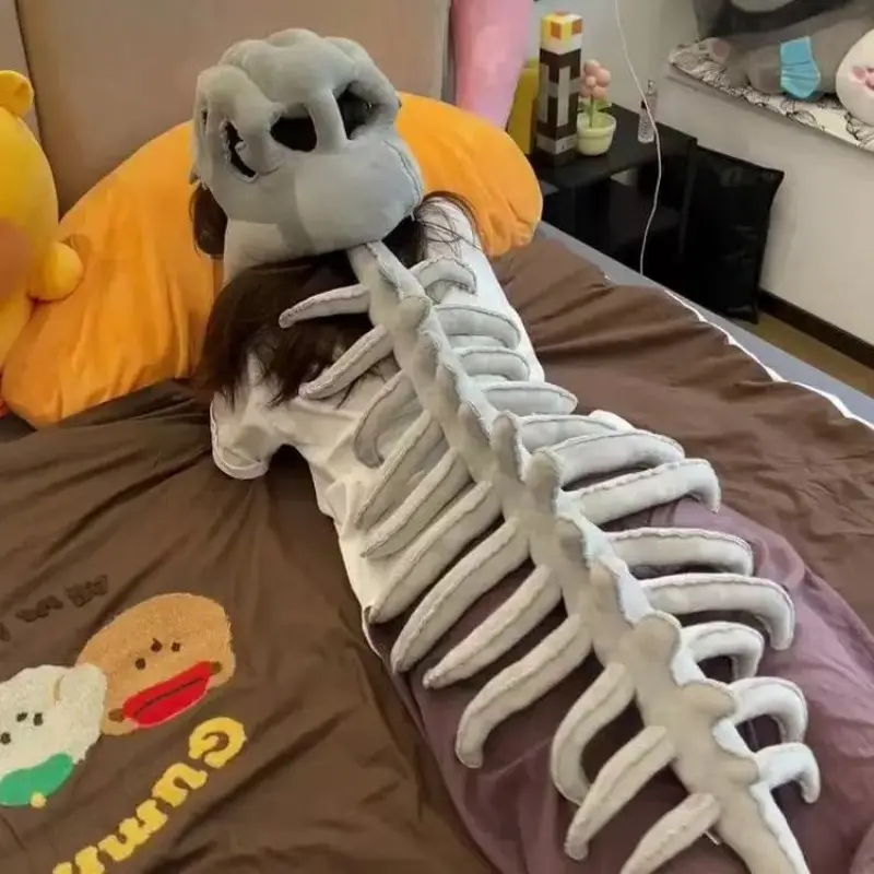 Realistic Dinosaur Costume Set, Plush Skeleton Spine Skull Headband and Bodysuit, Trendy Adult Halloween, Perfect for Parties and Role Play