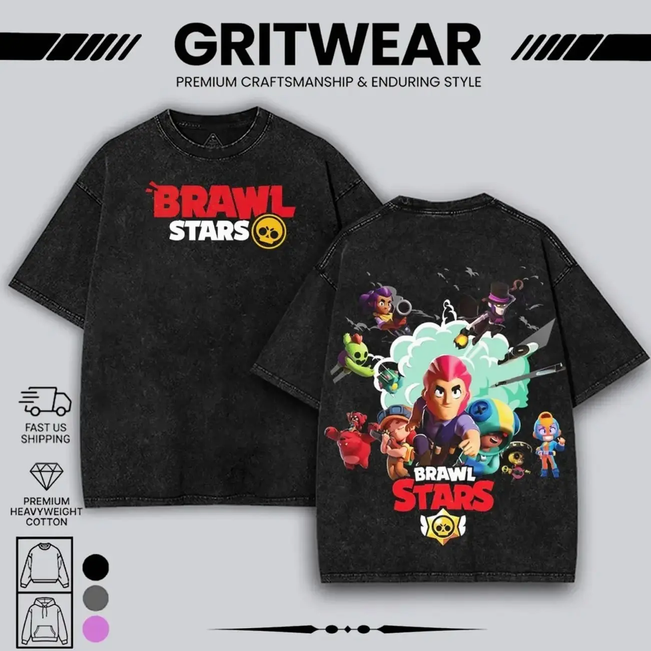 Brawl Stars Game Mens Graphic Tees, 100% Cotton, Washed Shortsleeve Casual, Streetwear tee, Soft Black Crew Neck XIR