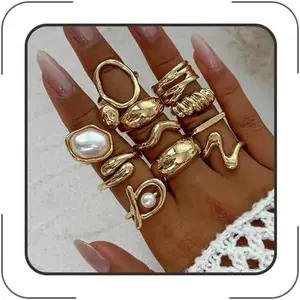Chunky Gold Rings for Women Gold Baroque Pearl Rings Open Adjustable Pearl Ring Stacking Knuckles Rings Set Boho Prom Costume Fashion Jewelry for Women 2026