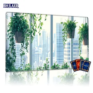 Urban Greenery 12x24inch MTG Playmat - Non-Slip TCG Gaming Mat with Cityscape & Plants Design, Perfect for Family Gatherings, Gift for Card Game Enthusiasts