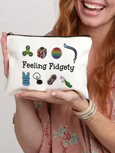 Feeling Fidgety Fidget-Themed Makeup & Accessory Organizer Pouch - Makeup Storage Bag, Fidget Spinner & Sensory Disorder-Friendly Design, Beige Case for Travel Essentials, Cosmetic Pouch, Travel Cosmetic Bags