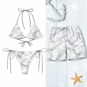 Grey Ombre Matching Swimwear Set Bikini Womens and Mens Swim Shorts Couple Beach Outfit Minimal Resort Style Summer Gift