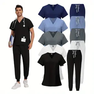 Scrubs for Men Set - Stretch Scrub Top & Jogger Pant with Multi Pockets Top Pants Sets Spa Suit Uniforms Man Scrub Set Beauty Salon Workwear Scrubs 2 Pieces