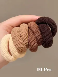 10-Piece Mixed Color Thick High Elastic Seamless Hair Ties, Elastic Hair Accessory, Suitable for Women's Ponytail Styles, Everyday Fashion for Work, Ponytail Hairstyle