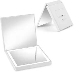 Compact Mirror 1X/3X Magnification Travel Makeup Mirror with LED Lights Small Portable Purse Mini Pocket Double Sided Handheld Folding Mirror Gifts for Women Girls White