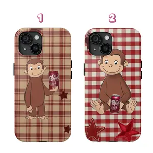 Cute Curious george with dr pepper tough phone case, cover for iphone 17 16 15 14