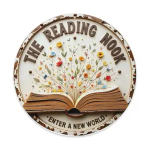 1pc Vintage Reading Nook Wall Decor - Open Book & Floralesign - Farmhouse, Library, Cafe Decoration - Easy-Hang Hooks - IndoorOutdoor Use - Housewarming, Birthday, Literary Gift - Durable Metal Art, L