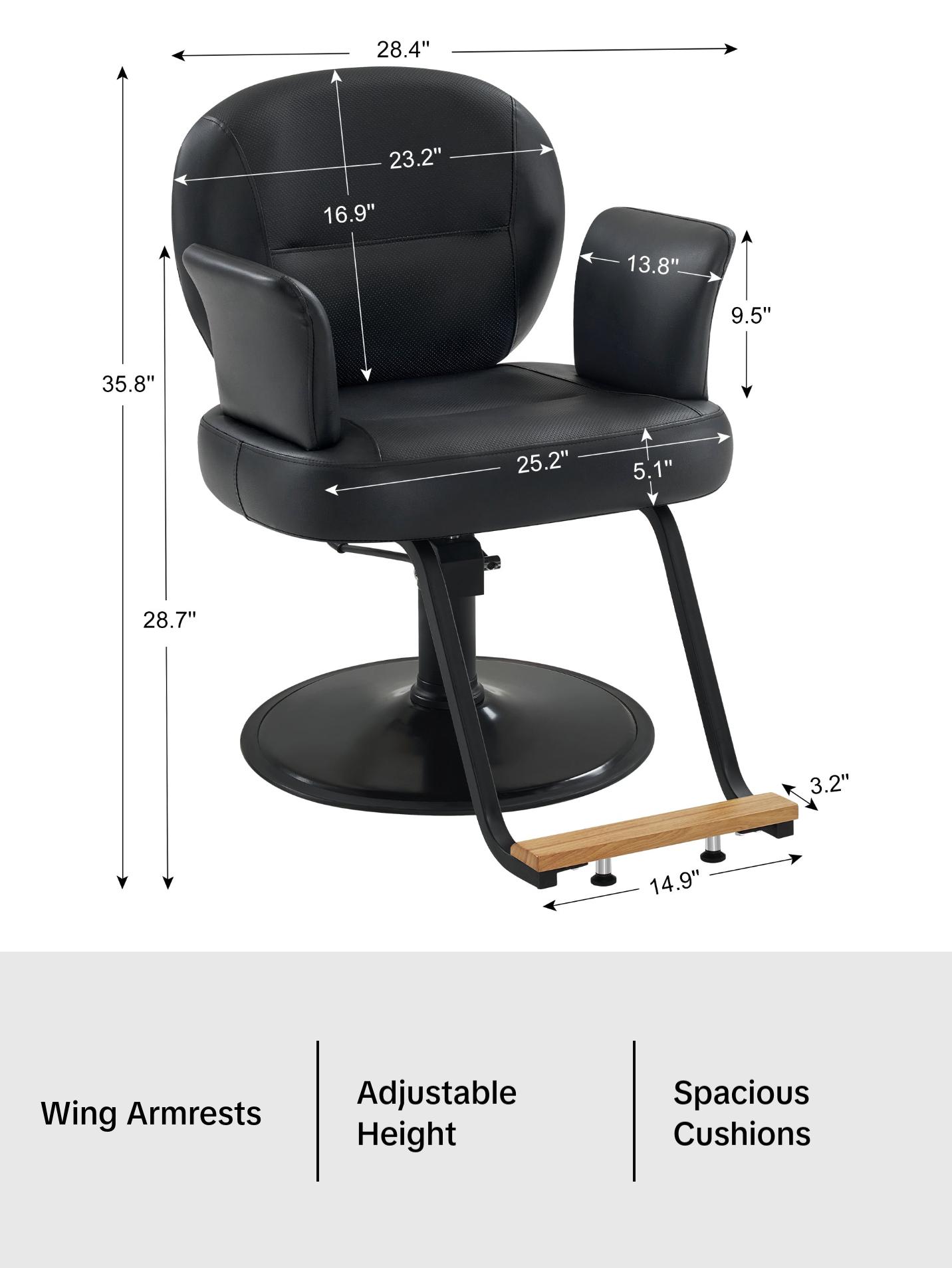 BarberPub Black Salon Chair, Breathable PVC Leather Beauty Chair for Hair Stylist 3082