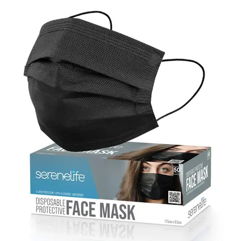 50-Pack Rectangular 3-Layer Disposable Face Covering Mask, 6.89'' x 3.74'' Skin-Safe Fabric, Soft on Skin, Breathable Non-Woven, for Travel & Work, Fashion Clothes Accessories, Masks for Face