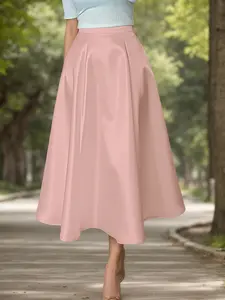 Women's Solid Color Midi Skirt, Satin Hidden Zipper A-Line Design, Casual High Waist Fit Skirt for Daily Commute Vacation Party