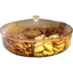 Clear Divided Snack Serving Tray with Lid - 6-Compartment Party Platter with Rose  Accent Lines for Candy, Fruit, Nuts, Chips, Appetizers & Desserts