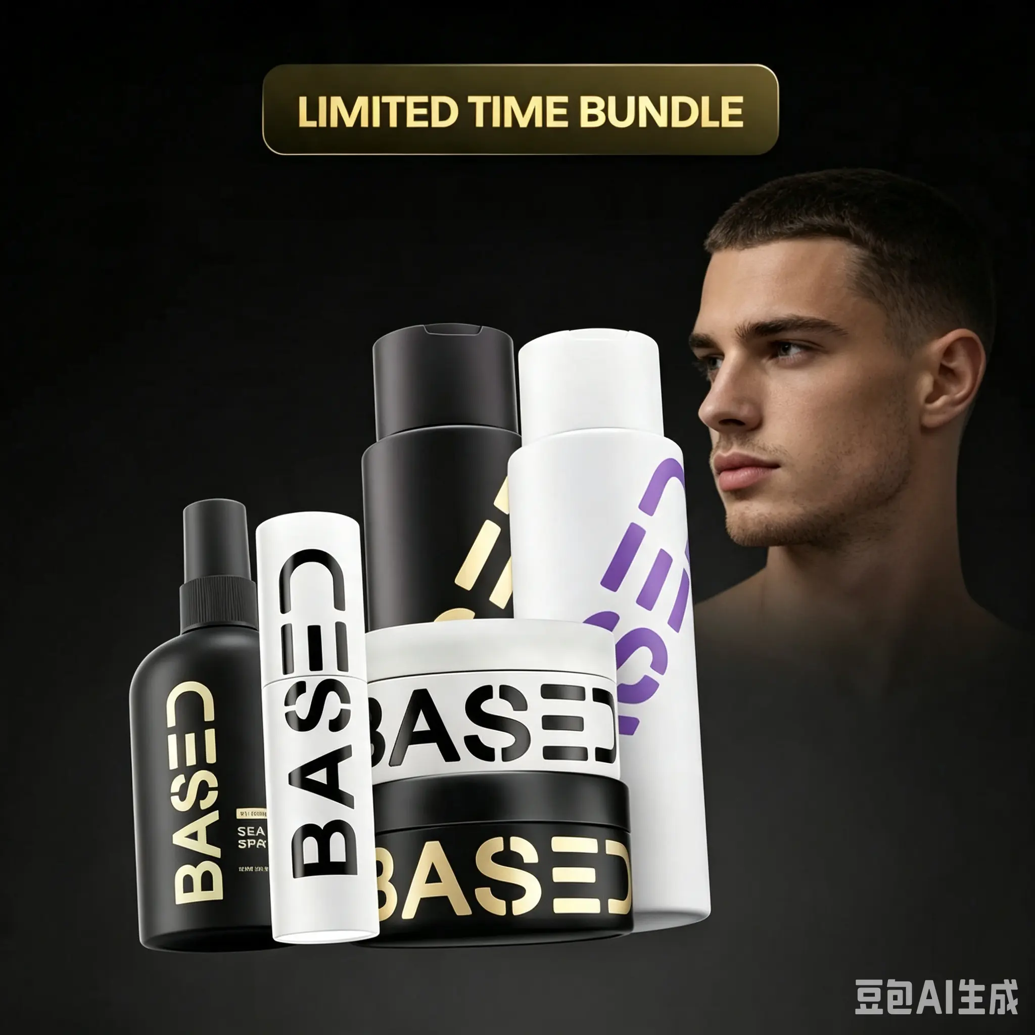 BASED Deluxe Men Hair Kit for Straight & Wavy Hair Shampoo Conditioner Texture Powder Hair Clay Pomade Sea Salt Spray Science-Backed High Performance Grooming Set