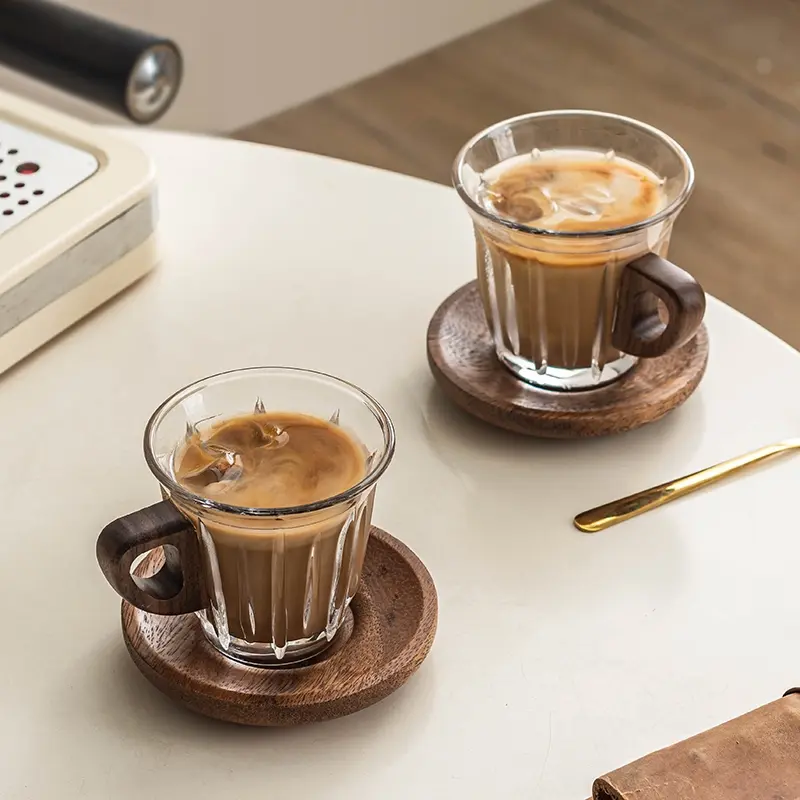 Creative Glass Coffee Mug Set, Drinkware, High-End American Style Espresso Cup, Elegant Home Use, Perfect Gift Idea, Durable and Stylish Design, Glass Coffee Cups