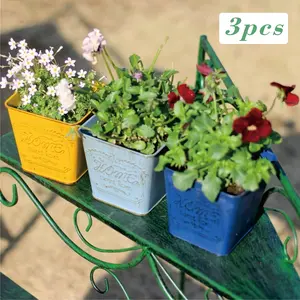 3 Zinc-Plated Metal Planters, Triple Set, Durable Outdoor & Indoor Flower Pots, Vegetable Planter Pots, Vintage Country Charm, Rustic Style, Ideal for Home Decor