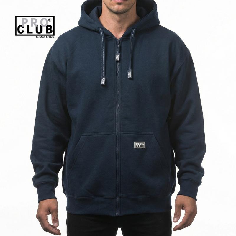 PROCLUB Men's Heavyweight Full Zip Fleece Hoodie Pro club Slash Pockets Casual Warm Heavy Plain Cotton Hip Hop